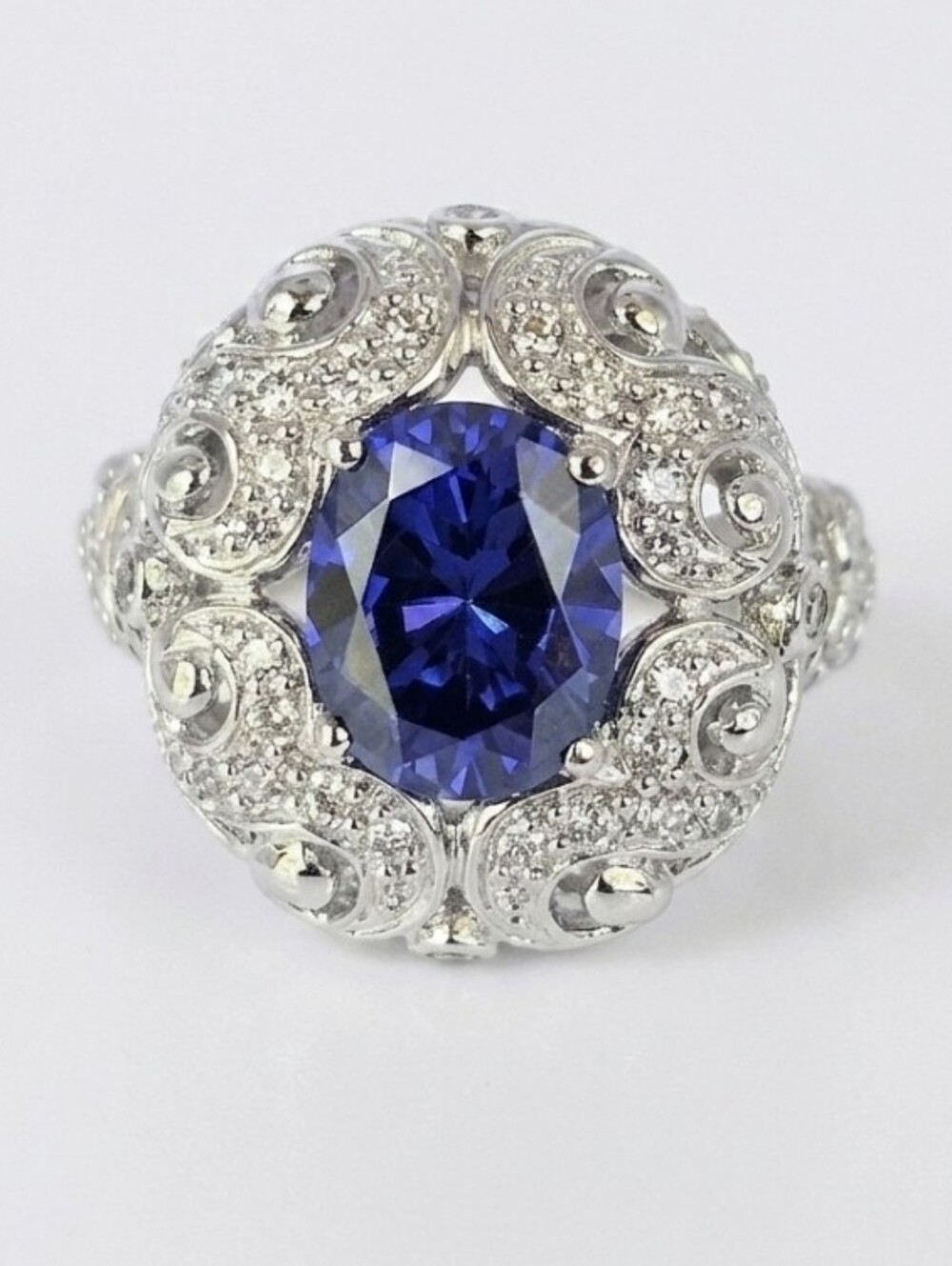 Retired Victoria Wieck Tanzanite & Diamond Simulant Ring Sterling Silver Sz 7